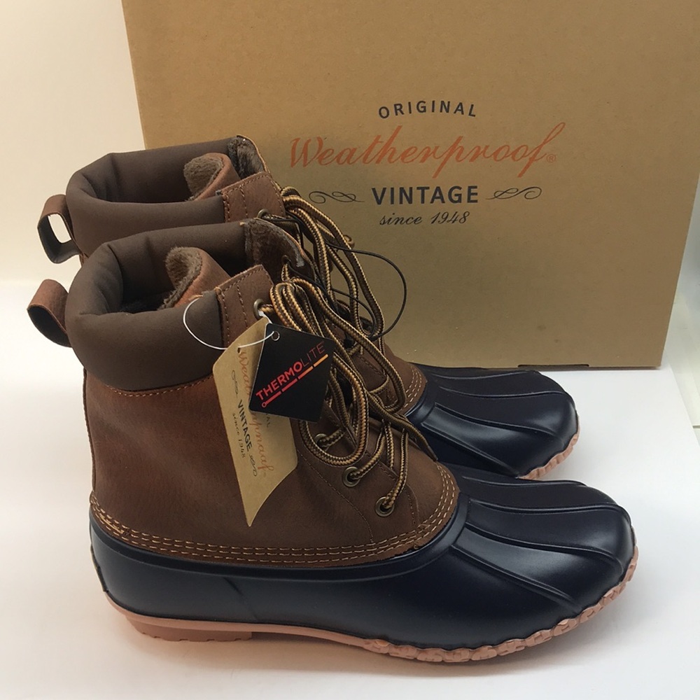 Vintage Menś Brown and Navy Duck Boots Size 9 M